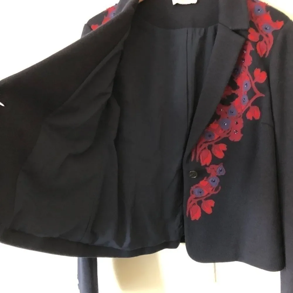 Tory Burch Navy Blue Embroidered Blazer Medium - Picture 4 of 8